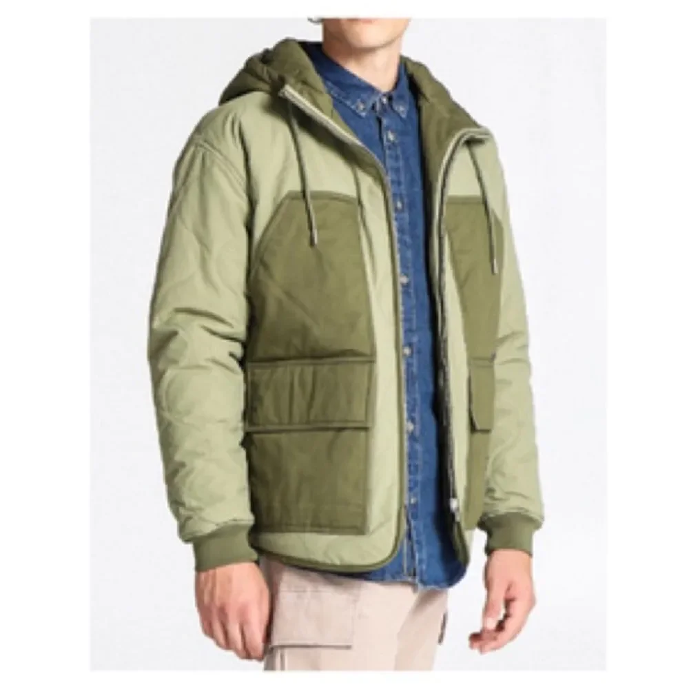 Zara Mixed Material Puff Utility Jacket Olive Green